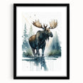 Moose and elk wall art collection framed in black with a mat, showcasing intricate wildlife design, perfect for nature-themed décor in any room.