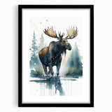 Moose and elk wall art collection framed in black with a mat, showcasing intricate wildlife design, perfect for nature-themed décor in any room.