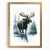 Elegant framed wall art collection featuring a moose and elk design, showcased with a gold frame and white mat, perfect for wildlife enthusiasts and home decor.