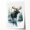 Moose and elk wall art print showcasing intricate wildlife design with vibrant colors, rolled and ready for display, ideal for nature-themed decor.
