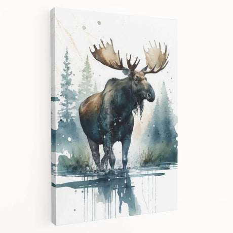 Canvas wall art featuring a side view of a moose and elk design in a natural setting, showcasing intricate details and vibrant colors, perfect for wildlife enthusiasts.