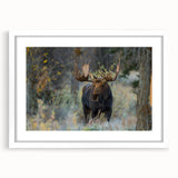 Moose and elk wall art collection framed in white with matting, showcasing intricate wildlife designs ideal for nature-themed decor. Perfect for animal lovers.