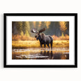 Framed wall art collection featuring a moose and elk design, with a sleek black frame and mat, showcasing wildlife artistry for nature enthusiasts. Perfect for home decor.