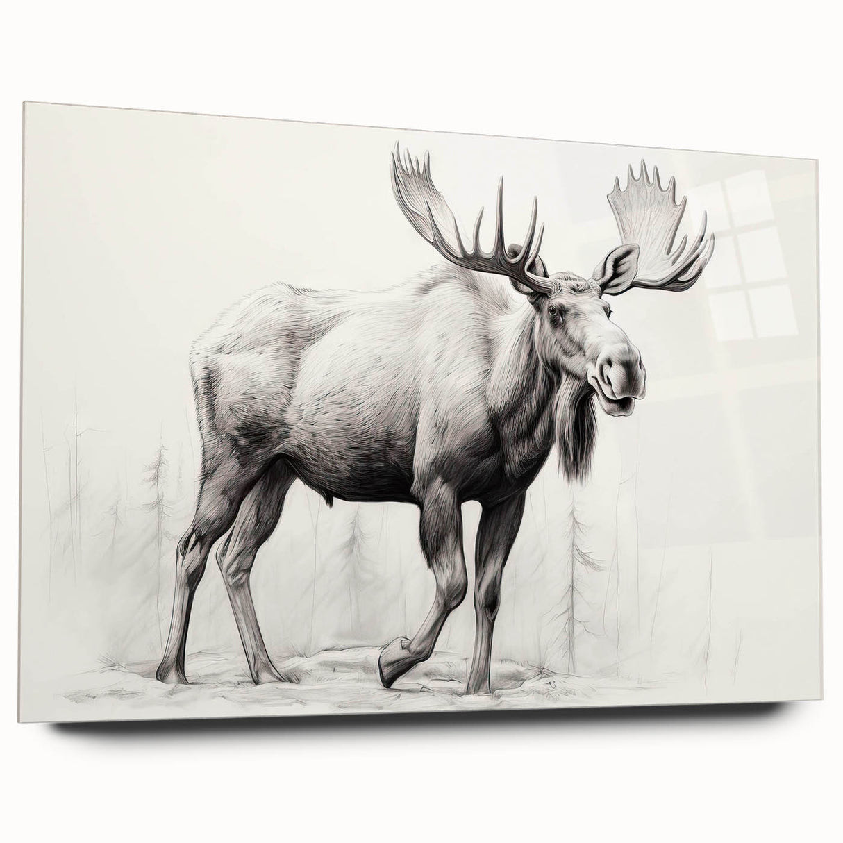 Moose and elk design wall art collection displayed in acrylic glass, showcasing vibrant nature scenes with rich colors and intricate details, perfect for wildlife enthusiasts.