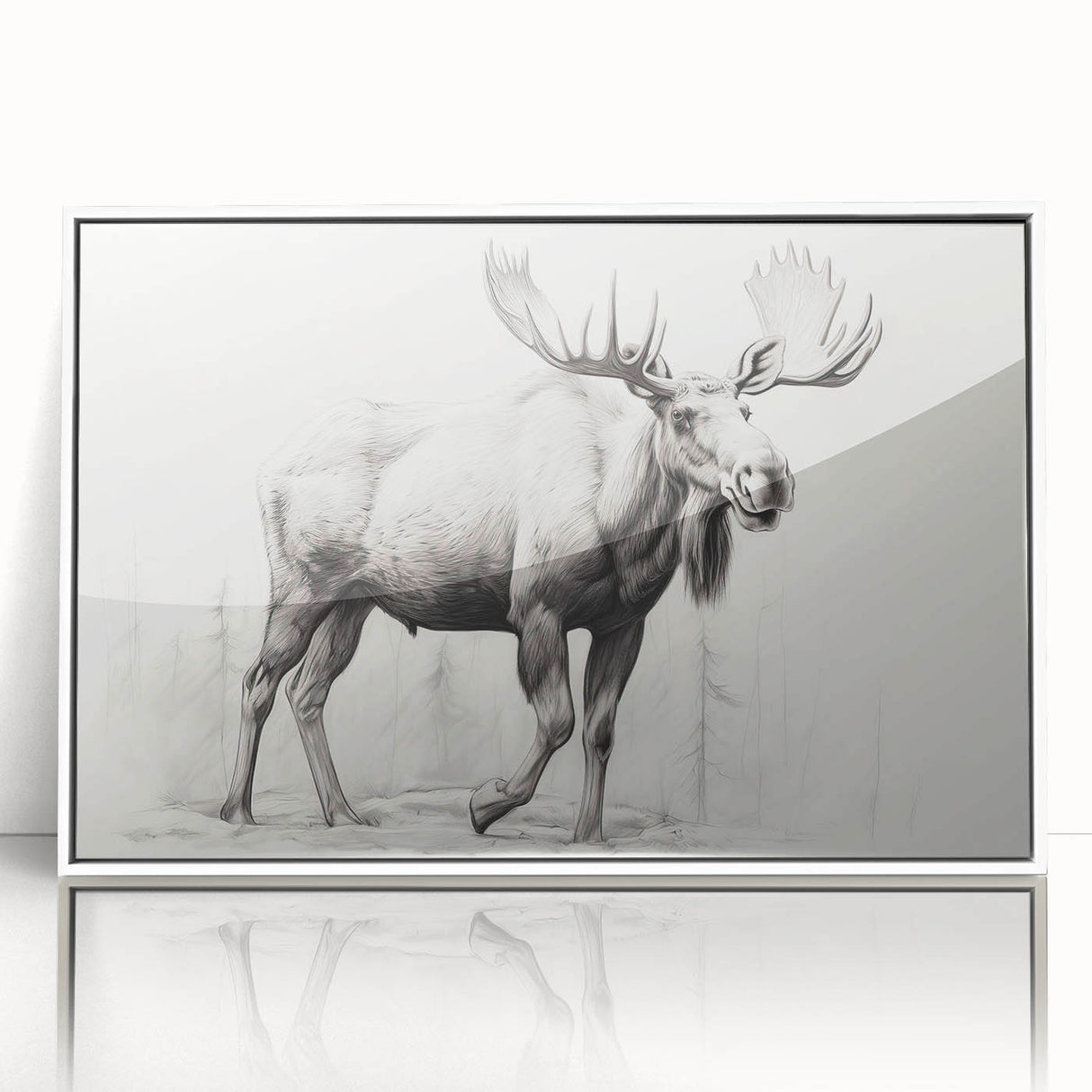 Framed wall art collection showcasing a moose and elk design, featuring a white frame and acrylic front, perfect for adding a touch of wilderness decor to any space.