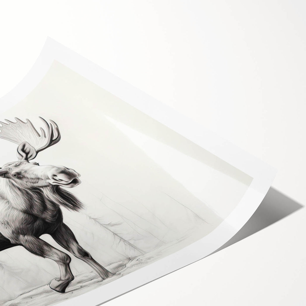 Moose and elk wall art design featuring a vibrant, detailed illustration on a rolled print, showcasing wildlife in a natural setting, perfect for nature enthusiasts.