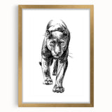 Panther wall art design in a gold frame with a mat, showcasing a striking wildlife motif, perfect for enhancing modern home decor and animal-themed interiors.
