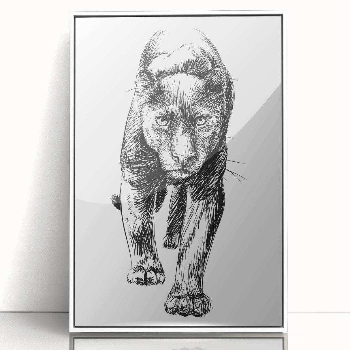 Framed wall art featuring a striking panther design on a white background, showcasing vibrant colors and intricate details, perfect for animal lovers and modern decor.