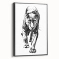 Framed wall art featuring a striking panther design in vibrant colors, set against a black background, showcasing wildlife artistry in an elegant display.