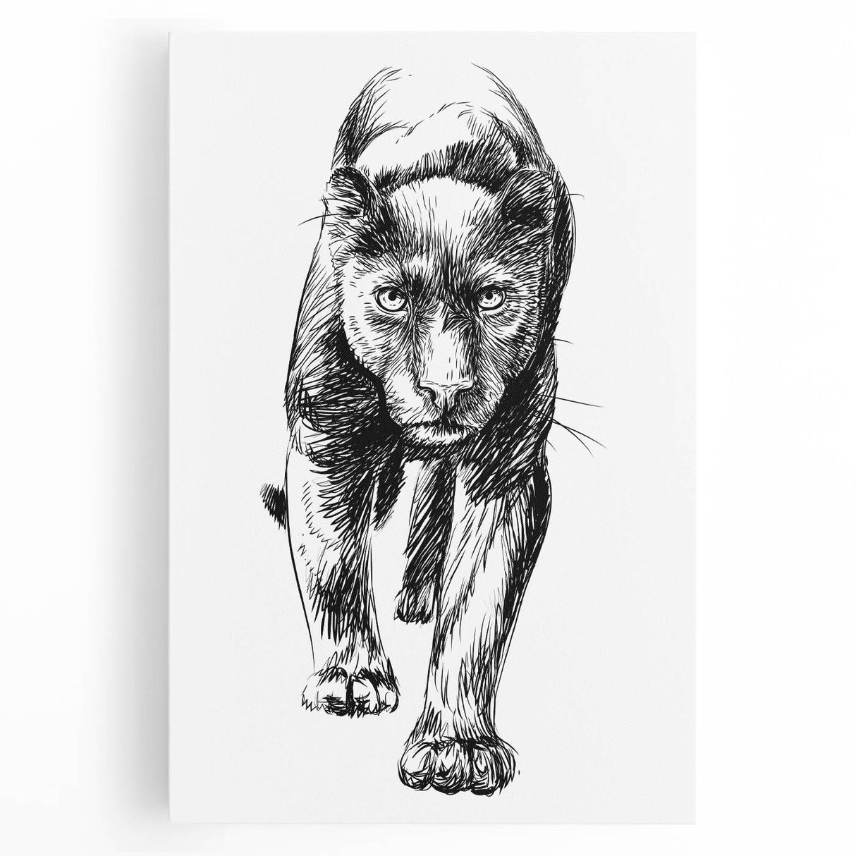 Stretched canvas wall art depicting a striking black panther in a wild jungle setting, showcasing vibrant greens and intricate details, perfect for animal lovers.