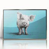 Framed wall art featuring a vibrant pig design from the "Animals A Wild Life" collection, showcasing intricate details and a sleek silver frame, perfect for modern decor.