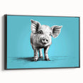 Framed wall art featuring a whimsical pig design in a black frame, showcasing vibrant colors and intricate details, perfect for animal lovers and home decor enthusiasts. Ideal for adding a playful touch to any room.