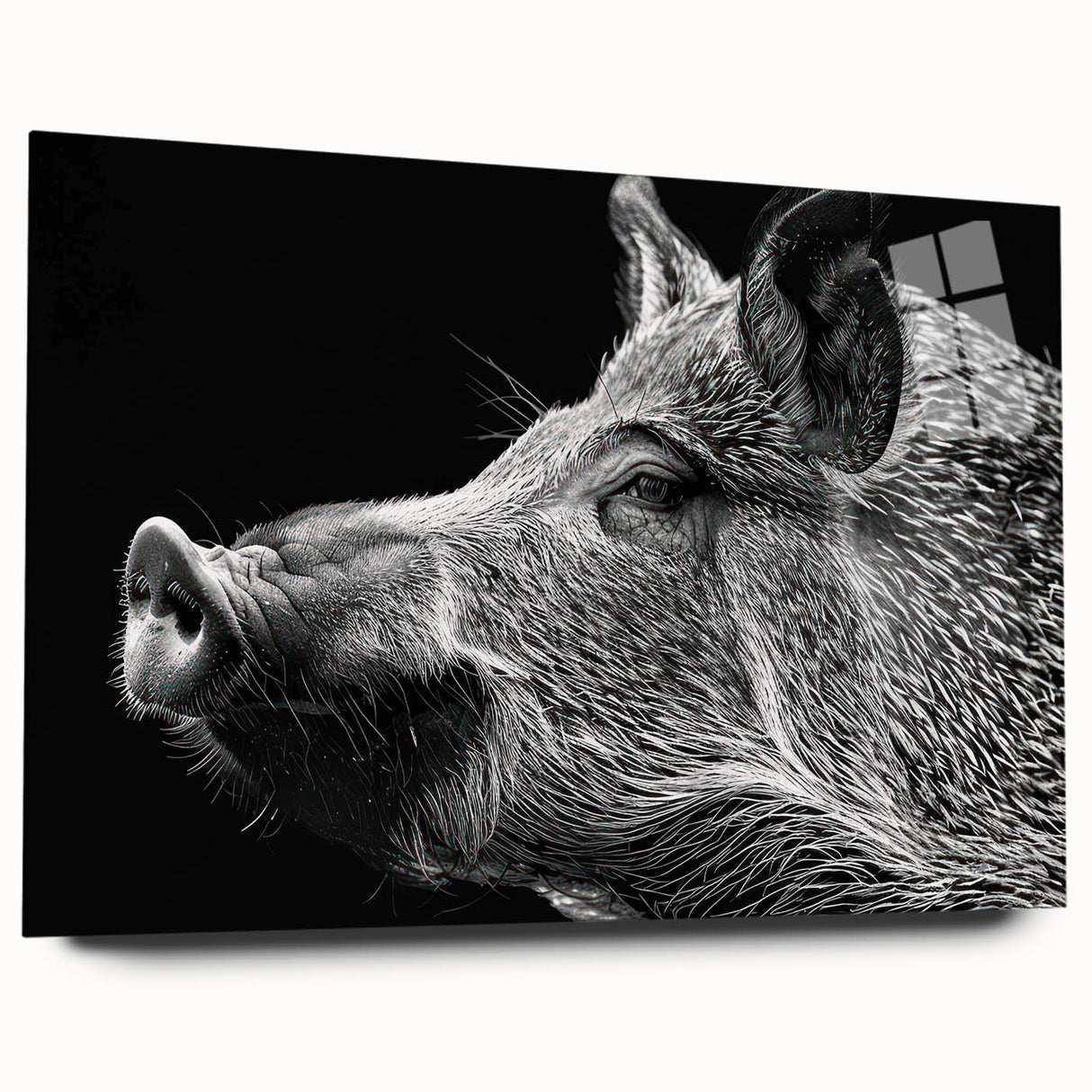 Acrylic wall art featuring a playful wild pig design, showcasing vibrant colors and detail from a side view, ideal for animal lovers and home decor enthusiasts.