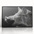 Framed wall art featuring a whimsical pig design in vibrant colors, set against a sleek black background, perfect for adding a playful touch to home decor.