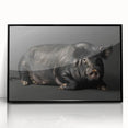 Framed wall art featuring a playful pig design from the "Animals: A Wild Life" collection, with a sleek black frame showcasing vibrant colors and intricate details. Perfect for animal lovers and home decor enthusiasts, this piece adds a whimsical touch to any space.