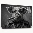 Side view of a pig-themed wall art design showcasing vibrant colors and intricate details, framed in acrylic glass, ideal for animal lovers' decor.