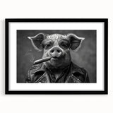 Black-framed wall art featuring a whimsical pig design from the "Animals: A Wild Life" collection, perfect for adding a playful touch to home decor.