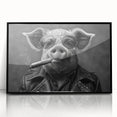Framed black wall art featuring a whimsical pig design in vibrant colors, showcasing playful animal themes ideal for children's rooms or animal lovers' decor.
