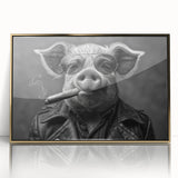 Framed wall art featuring a vibrant pig design with gold accents, showcasing a whimsical animal theme perfect for home decor. Ideal for animal lovers and modern aesthetics.