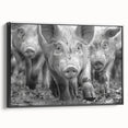 Framed canvas wall art featuring a whimsical pig design, showcasing vibrant colors against a black background, ideal for animal lovers and modern decor enthusiasts.