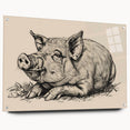 Side view of a modern acrylic wall art piece featuring a whimsical pig design, showcasing vibrant colors and detailed artwork, perfect for animal-themed decor.