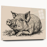 Side view of a modern acrylic wall art piece featuring a whimsical pig design, showcasing vibrant colors and detailed artwork, perfect for animal-themed decor.