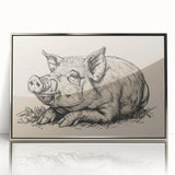 Framed acrylic wall art featuring a whimsical pig design from the "Animals A Wild Life" collection, set against a silver backdrop, perfect for playful home decor.