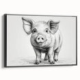 Framed canvas wall art featuring a whimsical pig design in a black frame, showcasing vibrant colors and playful details, ideal for animal lovers and modern decor.