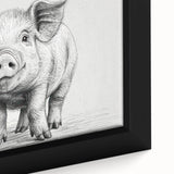 Close-up of a vibrant framed canvas featuring a whimsical pig design, showcasing intricate details and bold colors, perfect for animal lovers' home decor.