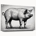 Side view of a pig-themed acrylic wall art piece from the "Animals A Wild Life" collection, showcasing vibrant colors and intricate design details, mounted with pins for display.