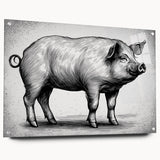 Side view of a pig-themed acrylic wall art piece from the "Animals A Wild Life" collection, showcasing vibrant colors and intricate design details, mounted with pins for display.