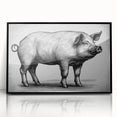 Framed wall art featuring a whimsical pig design, set against a black background, showcasing vibrant colors and playful details, perfect for animal lovers' decor.