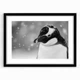 Framed wall art showcasing a penguin design from the "Animals of the Wild" collection, featuring a sleek black frame and white matting, perfect for nature enthusiasts.
