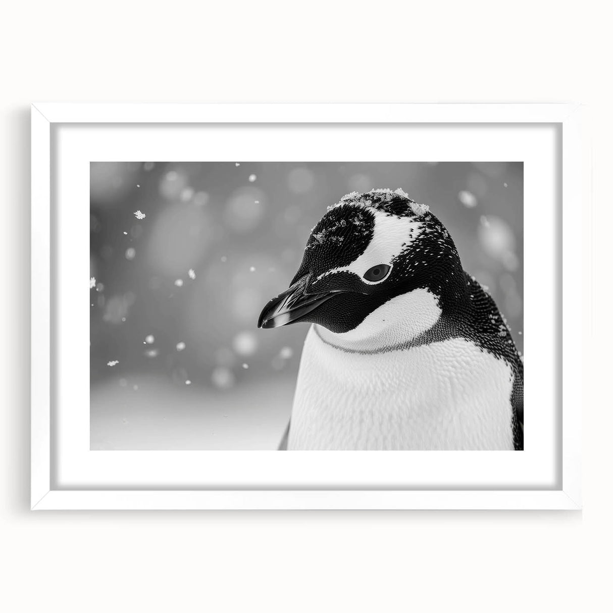 Stylish wall art collection featuring a framed penguin design with a white mat, perfect for enhancing modern decor in living spaces or nurseries.