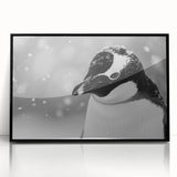 Framed wall art showcasing a black acrylic penguin design, set against a vibrant backdrop, perfect for animal lovers and modern decor enthusiasts.