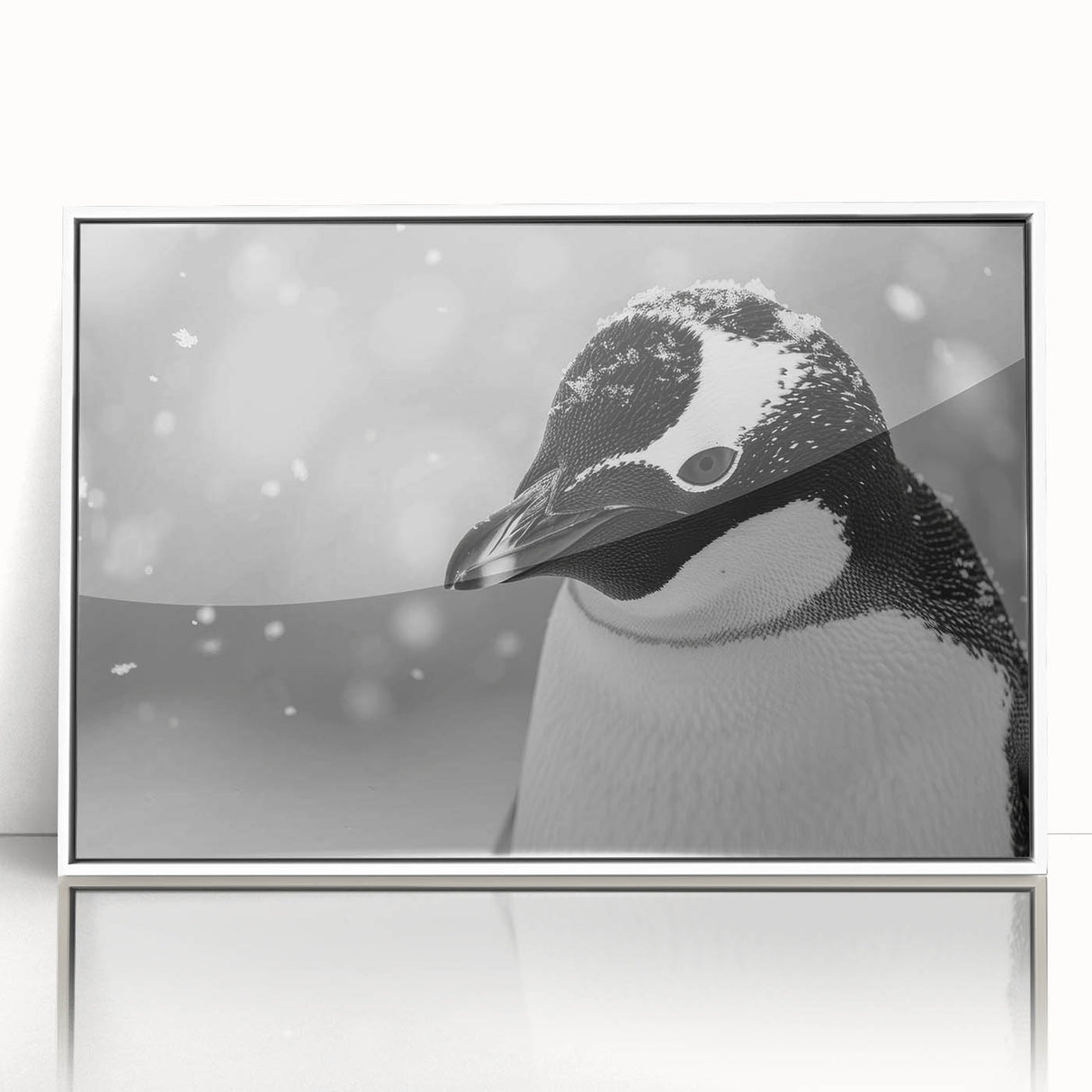 Framed wall art featuring a whimsical penguin design, set against a white background. This acrylic print adds a playful touch to any decor, perfect for animal lovers.