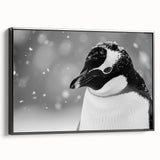 Framed canvas wall art featuring a black penguin design in a sleek side view, perfect for wildlife enthusiasts and modern decor. Ideal for adding sophistication to any space.