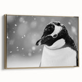 Framed canvas wall art showcasing a side view of a penguin design with a gold frame, perfect for animal lovers and modern home decor enthusiasts.