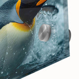 Close-up of a vibrant penguin design wall art piece, showcasing intricate details on acrylic glass, perfect for animal lovers and modern decor.