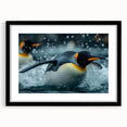 Black-framed wall art featuring a whimsical penguin design from the Animals: A Wild Life collection, showcasing vibrant colors and playful details, ideal for animal lovers.