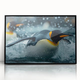 Framed acrylic wall art featuring a black and white penguin design, showcasing a sleek modern aesthetic perfect for animal lovers and home decor enthusiasts.