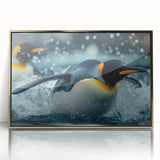 Framed wall art showcasing a stylish penguin design with a gold-acrylic front, perfect for adding a modern touch to home decor. Ideal for animal lovers.