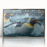 Framed acrylic wall art featuring a silver penguin design from the Wild Life collection, showcasing a modern and sleek aesthetic perfect for animal lovers' decor.