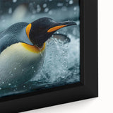 Close-up of a framed canvas artwork depicting a vibrant penguin design from the "Animals of the Wild" collection, showcasing intricate details and bright colors, perfect for animal lovers and modern decor.