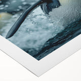 Rolled canvas wall art depicting a vibrant penguin design, showcasing intricate details and bold colors, perfect for enhancing modern decor and wildlife-themed spaces.