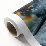 Rolled canvas print showcasing a vibrant penguin design, part of a wildlife wall art collection, featuring bold colors and intricate details for nature lovers.