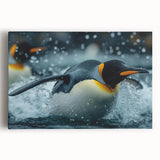 Stretched canvas wall art showcasing a vibrant penguin design, featuring detailed colors and textures, perfect for enhancing any modern home decor.
