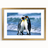 Framed wall art featuring a stylish penguin design from the "Animals of the Wild" collection, with a gold matte finish, perfect for enhancing modern decor.