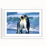 Framed wall art featuring a stylish penguin design on a white mat, showcasing a modern aesthetic perfect for animal lovers and home decor enthusiasts.