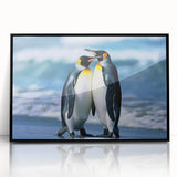 Framed acrylic wall art featuring a striking penguin design in a contemporary black frame, showcasing vibrant colors and intricate details, perfect for animal lovers.